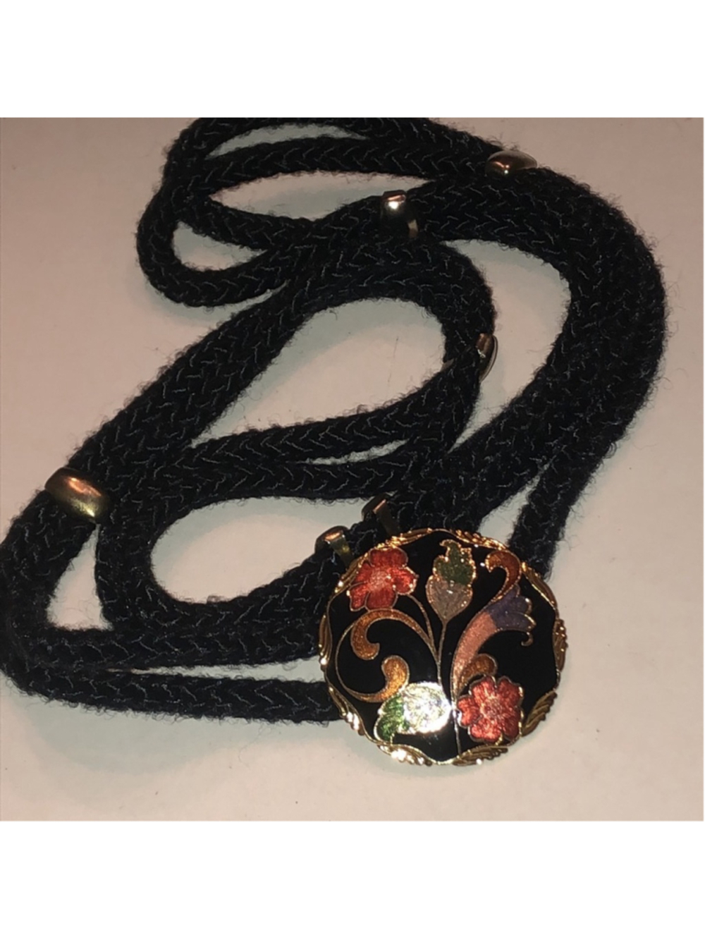 Black Floral Cloisonné Enamel Fabric Belt